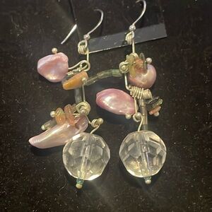 NWT Lavender Biwa & Clear Crystal Earrings